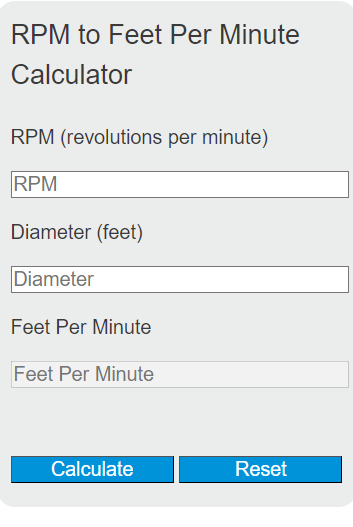 RPM to feet per minute calculator