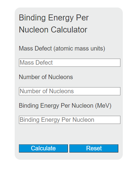 binding energy per nucleon calculator