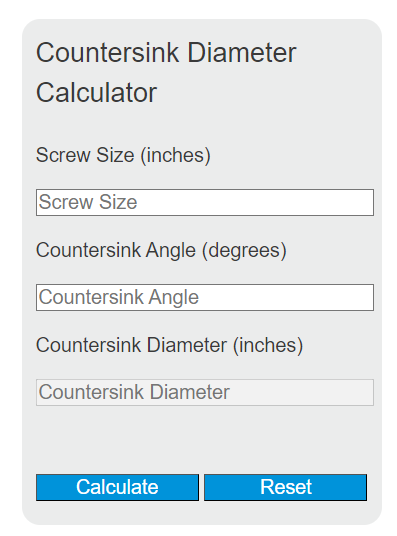 countersink diameter calculator