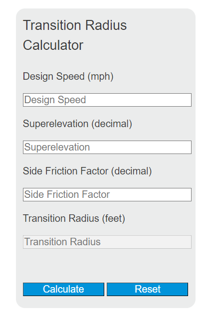 transition radius calculator