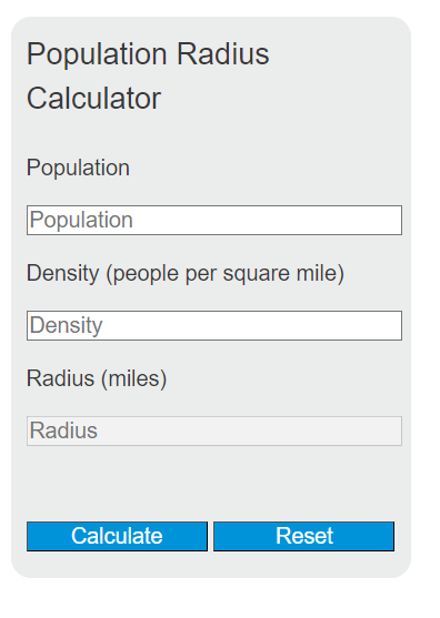 population radius calculator