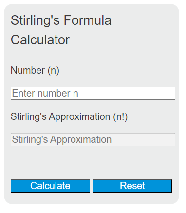 stirling's formula calculator