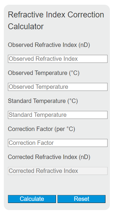 refractive index correction calculator