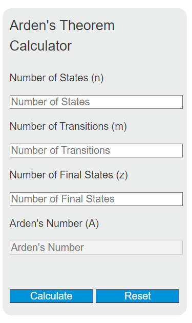Arden's Theorem Calculator