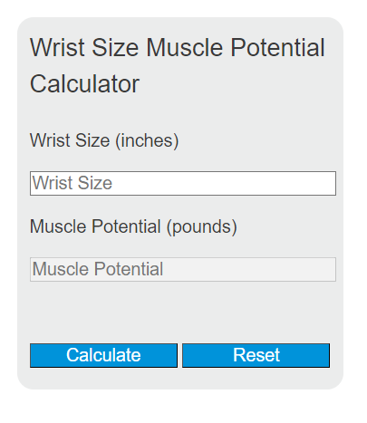 wrist size muscle potential calculator