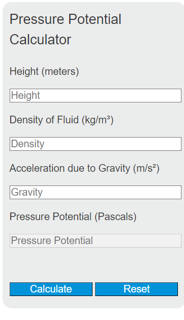 pressure potential calculator