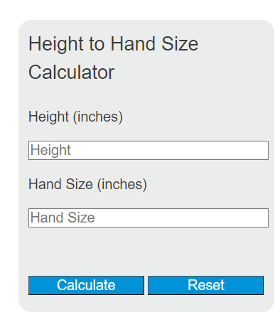 Height To Hand Size Calculator - Calculator Academy