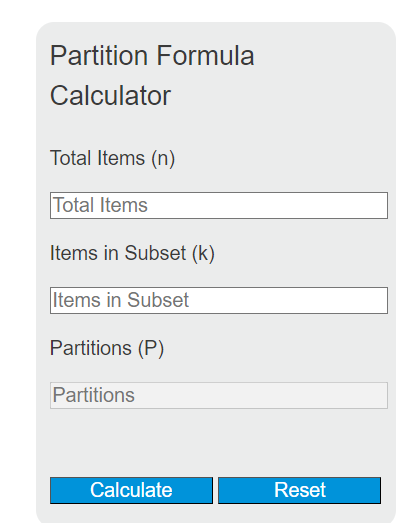 partition formula calculator