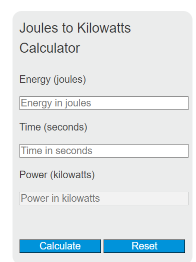 joules to kilowatts calculator
