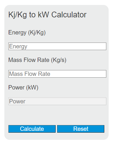 kj/kg to kw calculator