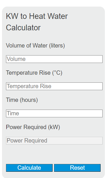 kw to heat water calculator