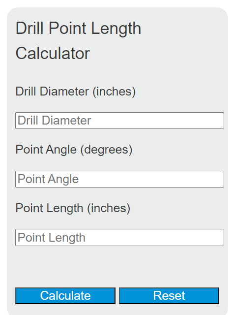 drill point length calculator