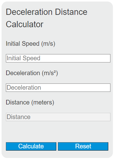 deceleration distance calculator