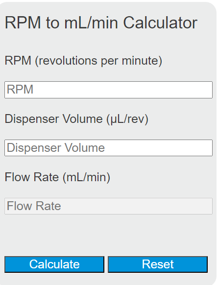 rpm to mL/min calculator
