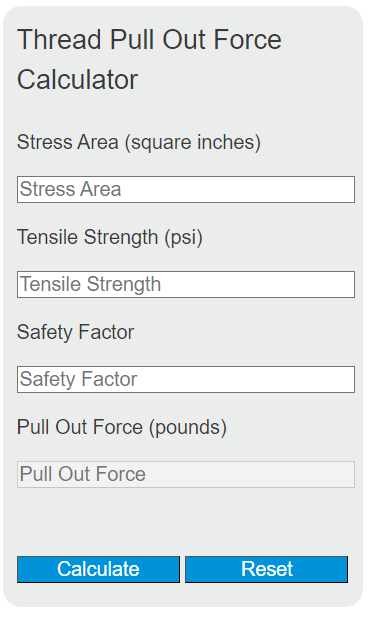 thread pull out force calculator