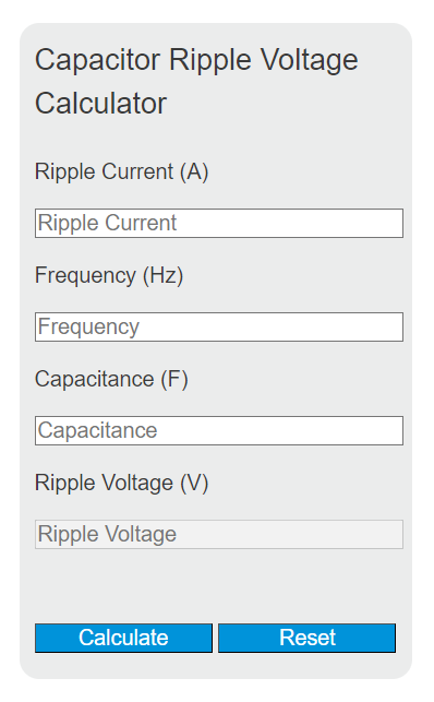 capacitor ripple voltage calculator