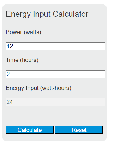 energy input calculator