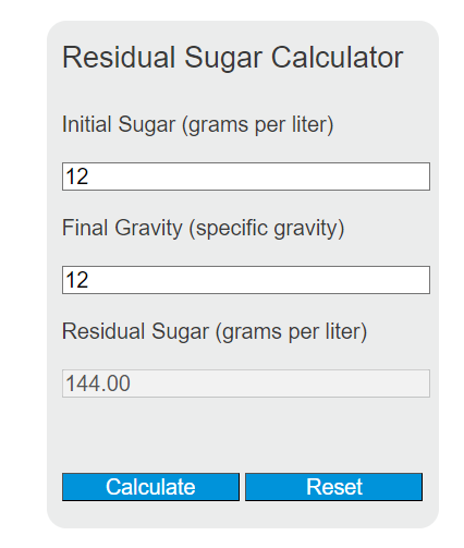 residual sugar calculator