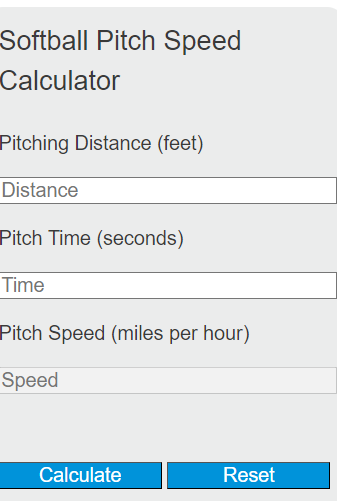 softball pitch speed calculator