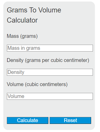 grams to volume calculator