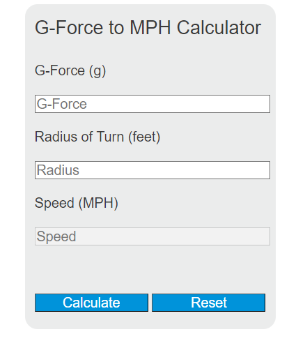 g-force to mph calculator