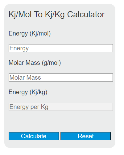 kj/mol to kj/kg calculator