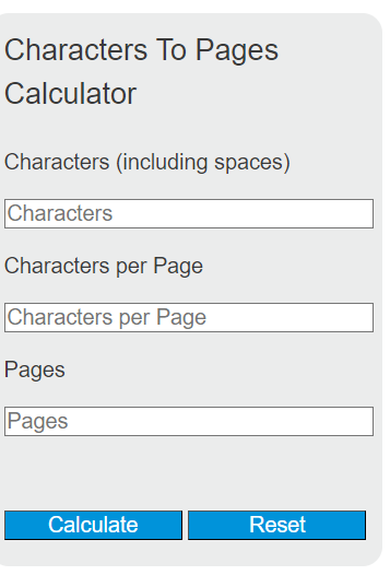 characters to pages calculator
