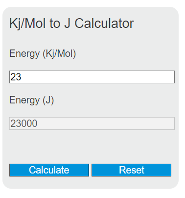 kj/mol to j calculator