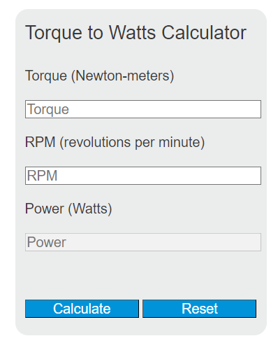 torque to watts calculator