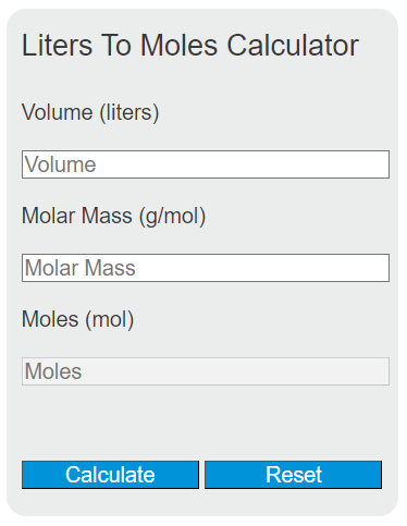 liters to moles calculator
