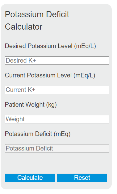 potassium deficit