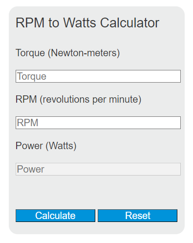 rpm to watts calculator