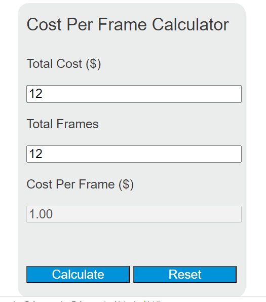 cost per frame calculator
