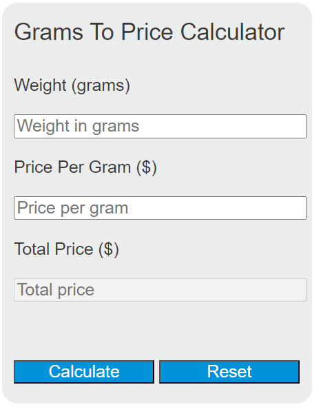 grams to price calculator