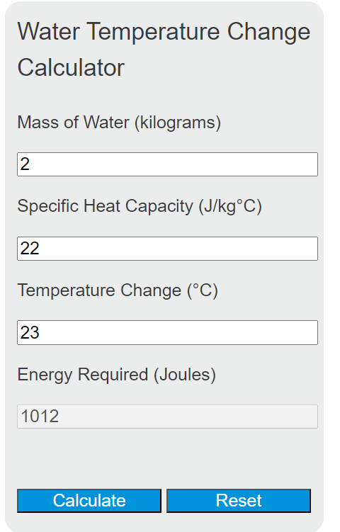 water temperature change calculator