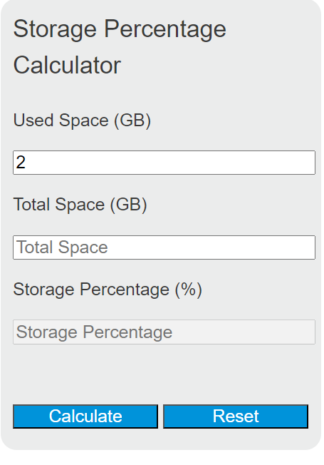 storage percentage calculator