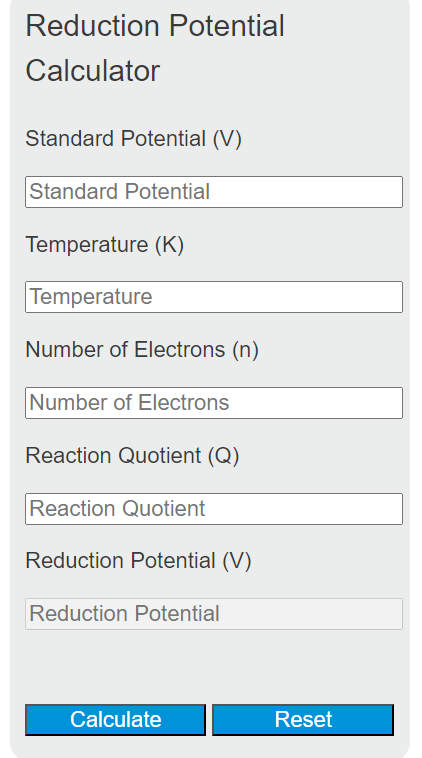 reduction potential calculator