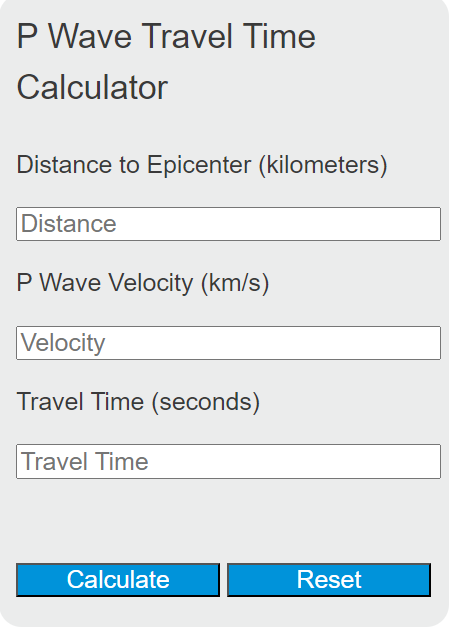 p wave travel time calculator
