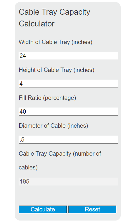 cable tray capacity calculator