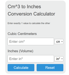 Cubic Inches In3 Cm^3 to Inches Conversion Calculator - Calculator Academy