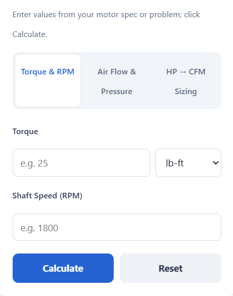 air motor horsepower calculator