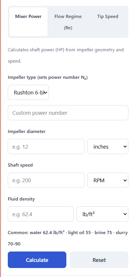 mixer horsepower calculator