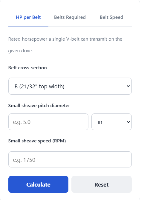V-Belt Horsepower Calculator