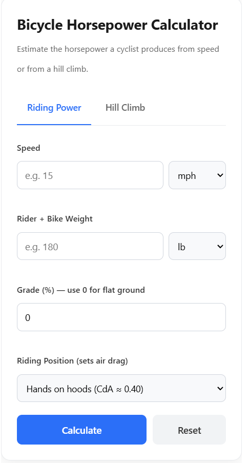 Bicycle Horsepower Calculator