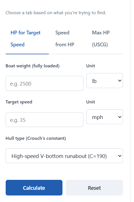 Outboard Horsepower Calculator