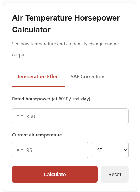 Air Temperature Horsepower Calculator