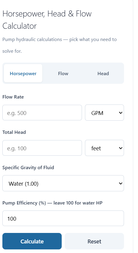Horsepower Head Flow Calculator