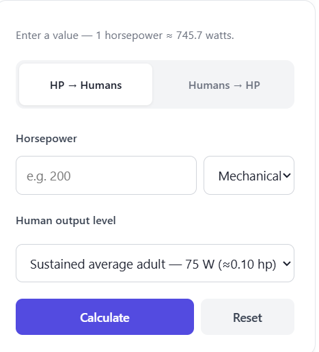 Horsepower To Human Power Calculator