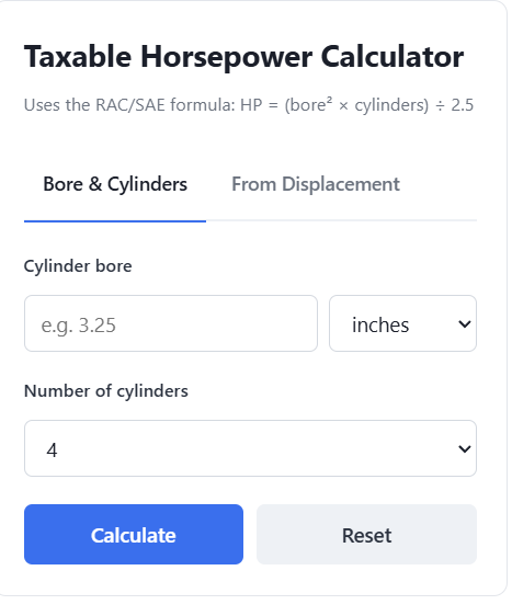 Taxable Horsepower Calculator