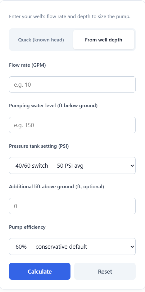 Well Pump Horsepower Calculator